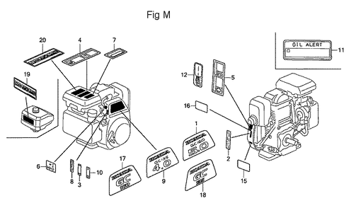 Fig-13 Diagram and Parts List for GC160 Type QHAJ Honda Engine
