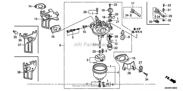 Carburetor (1) Diagram and Parts List for GX200UT2 (typePXU)(GCBTT-1000001) Honda Engine