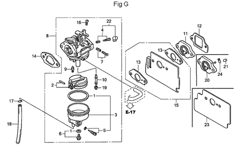 Fig-7 Diagram and Parts List for GC160A Type QEA2 Honda Engine