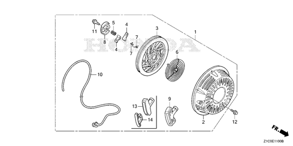 Recoil Starter (1) Diagram and Parts List for GX390UT2 (Type  SCC/B)(GCBCT-1000001 - 3485996) Honda Engine