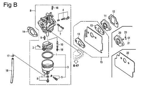 Fig-2 Diagram and Parts List for GC190A Type QHE5 Honda Engine