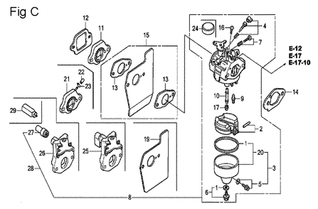 Fig-3 Diagram and Parts List for GCV190A Type N5A Honda Engine