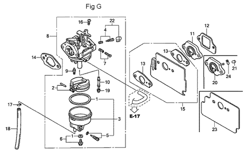Fig-7 Diagram and Parts List for GC160A Type VXA Honda Engine