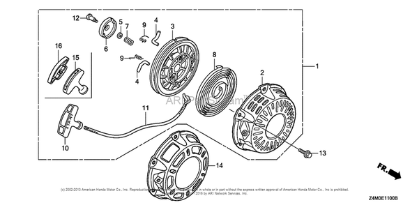 Recoil Starter Diagram and Parts List for GX160RT1 (typeRHG4)(GCAFT-1000001) Honda Engine