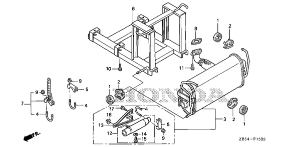 Part Location Diagram of 18310-ZB5-851 Honda Muffler