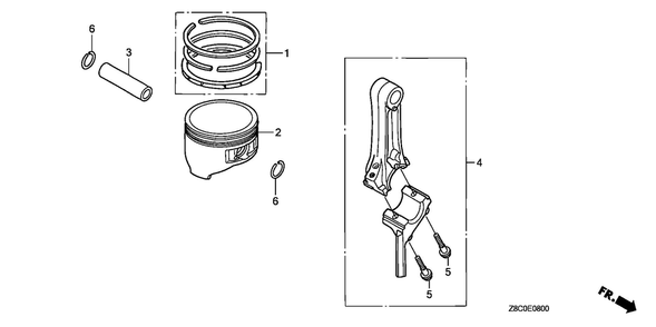 Piston - Connecting Rod Diagram and Parts List for GC190LAX (Type QHGF)(GCAAA-3723287-9999999) Honda Engine