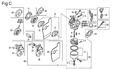 Fig-3 Diagram and Parts List for GCV160 Type N7A1 Honda Engine