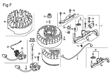 Fig-6 Diagram and Parts List for GCV190A Type S1A Honda Engine