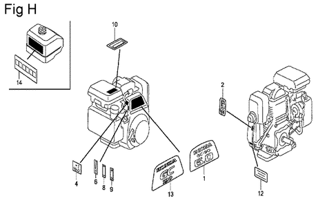 Fig-8 Diagram and Parts List for GC190A Type SHE6 Honda Engine