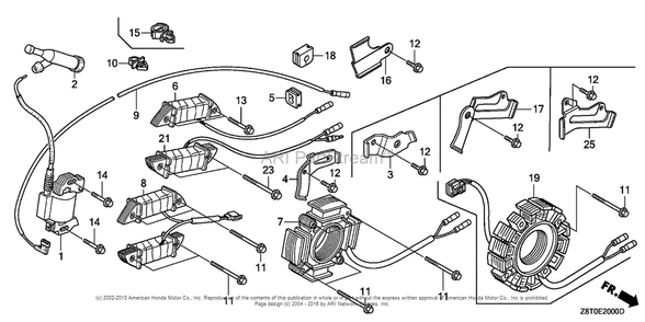Ignition Coil Diagram and Parts List for GX340UT2 (typeVA2)(GCBET-1000001) Honda Engine
