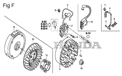 Fig-6 Diagram and Parts List for GS190A Type VXA Honda Engine