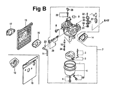 Fig-8 Diagram and Parts List for GXV340 Type DN Honda Engine