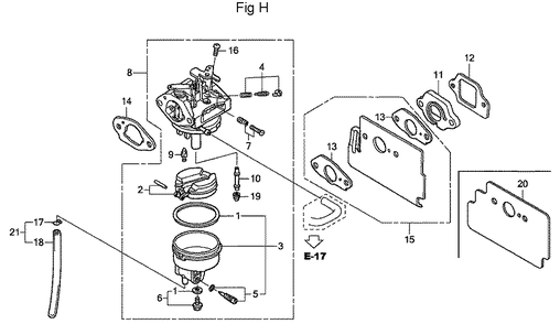 Fig-8 Diagram and Parts List for GC160LA Type QHA Honda Engine
