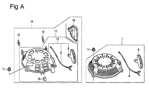 Fig-1 Diagram and Parts List for GCV160A Type N5AF Honda Engine