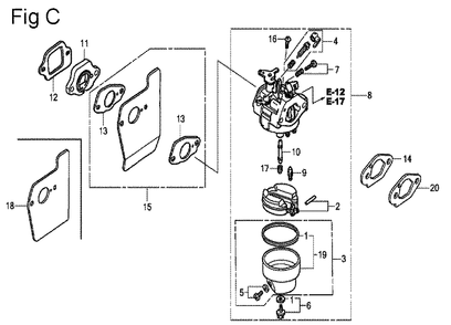 Fig-3 Diagram and Parts List for GSV190A Type N2U Honda Engine