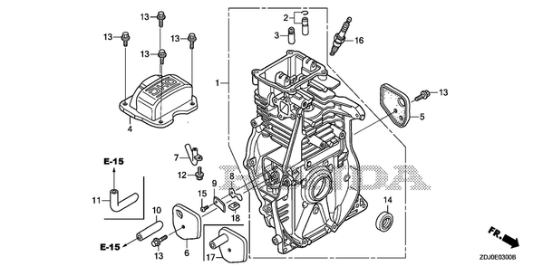 Cylinder Barrel Diagram and Parts List for GXR120UT (Type QXBR)(GCCDT-2000001-9999999) Honda Engine