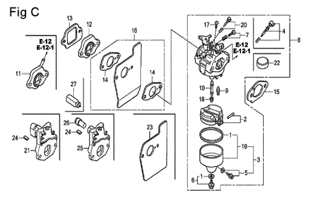 Fig-3 Diagram and Parts List for GCV135 Type A2R Honda Engine