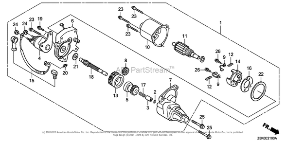 Starter Motor (1) Diagram and Parts List for GX270UT2 (typePAE2)(GCBGT-1000001) Honda Engine