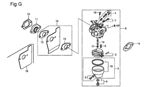 Fig-7 Diagram and Parts List for GSV190LA Type S3A Honda Engine