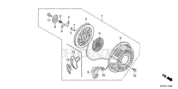 Recoil Starter (1) Diagram and Parts List for GX390UT2 (Type  LX2/A)(GCBCT-3000001 - 3485996) Honda Engine
