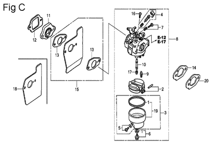 Fig-3 Diagram and Parts List for GSV190A Type A3TE Honda Engine