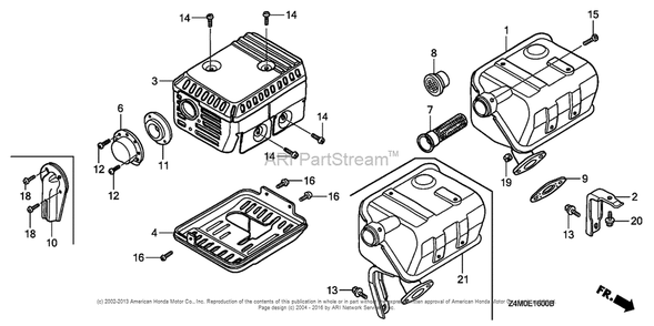 Muffler (1) Diagram and Parts List for GX160RT1 (typeRHG4)(GCAFT-1000001) Honda Engine