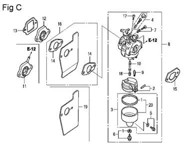 Fig-3 Diagram and Parts List for GCV160LE Type A2A9 Honda Engine