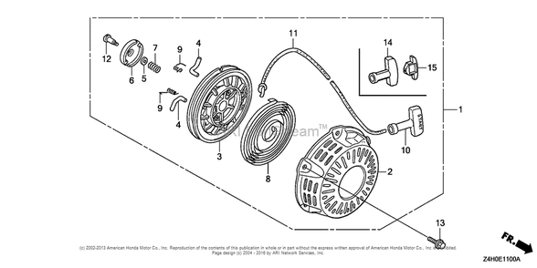 Recoil Starter Diagram and Parts List for GX120UT1 (typeKRSB)(GCAGT-1000001) Honda Engine