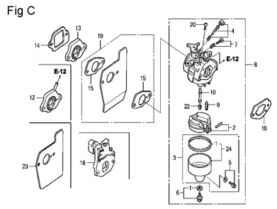 Fig-3 Diagram and Parts List for GCV160LA Type S1M Honda Engine