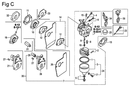 Fig-3 Diagram and Parts List for GCV160A Type A1A Honda Engine