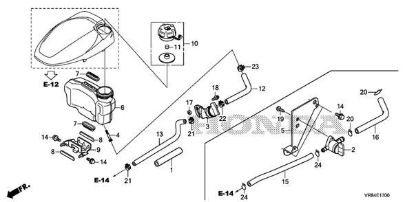 Fuel Tank Diagram and Parts List for HRN216 (Type  VYAA)(MANA-1000001 - 9999999) Honda Lawn Mower