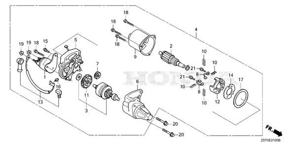 Starter Motor (1) Diagram and Parts List for GX390UT2 (Type  VXE2/A)(GCBCT-3000001 - 3485996) Honda Engine