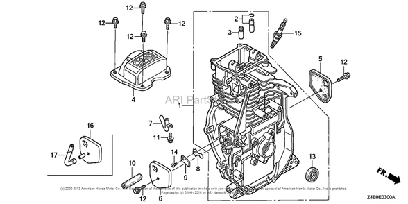 Cylinder Barrel Diagram and Parts List for GX100U (typeKRB5)(GCAGK-1000001) Honda Engine
