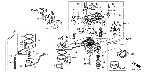 Part Location Diagram of 16110-Z5K-W22 Honda Carburetor Set