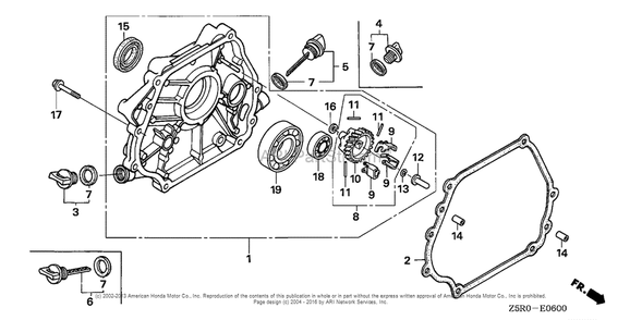 Crankcase Cover (1) Diagram and Parts List for GX390U2 (typeSM34)(GCBHK-1000001) Honda Engine