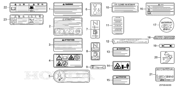 Other Parts (Mark) Diagram and Parts List for GX390UT2 (Type  LX2/A)(GCBCT-3000001 - 3485996) Honda Engine