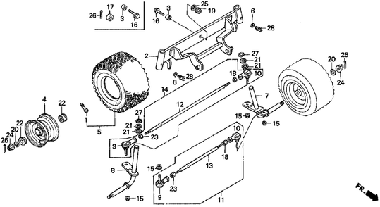Front Axle + Front Wheel Diagram and Parts List for H3011 (Type  SA)(MZAJ-5000001 - 6000000) Honda Lawn Mower