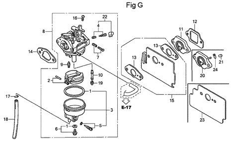 Fig-7 Diagram and Parts List for GC160 Type WME2 Honda Engine