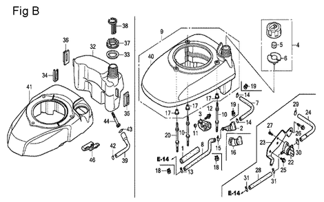 Fig-2 Diagram and Parts List for GCV190A Type A1AF Honda Engine