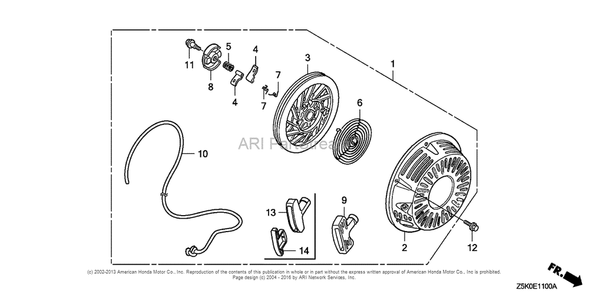 Recoil Starter (1) Diagram and Parts List for GX270UT2 (typeSMX2)(GCBGT-1000001) Honda Engine