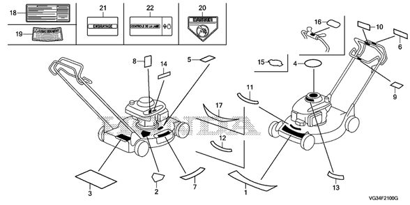 Labels (2) Diagram and Parts List for HRS216K7 (Type  VKAA)(MZBZ-6580001 - 9999999) Honda Lawn Mower
