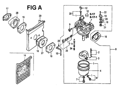 Fig-13 Diagram and Parts List for GXV340K2 Type DCA Honda Engine