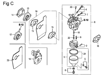 Fig-3 Diagram and Parts List for GCV160LA Type N7A1 Honda Engine