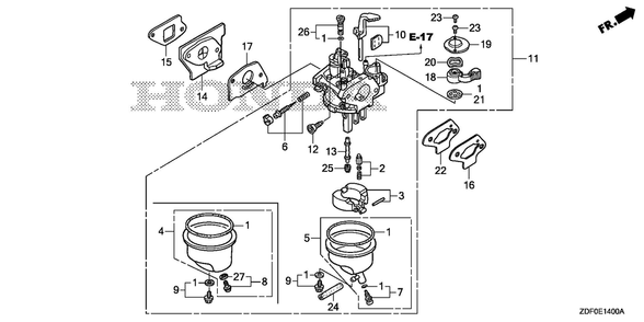 Carburetor (1) Diagram and Parts List for GXH50UTX (Type QXB4)(GCBYT-2000001-9999999) Honda Engine