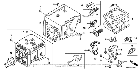 Muffler (1) Diagram and Parts List for GX340UT2 (typeVA2)(GCBET-1000001) Honda Engine