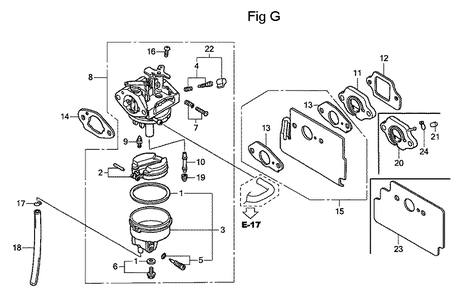 Fig-7 Diagram and Parts List for GC160 Type VXA Honda Engine