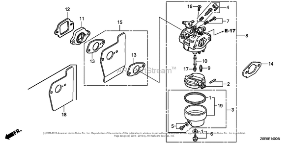 Carburetor Diagram and Parts List for GSV190LA (typeS3T)(GJACA-1035731) Honda Engine