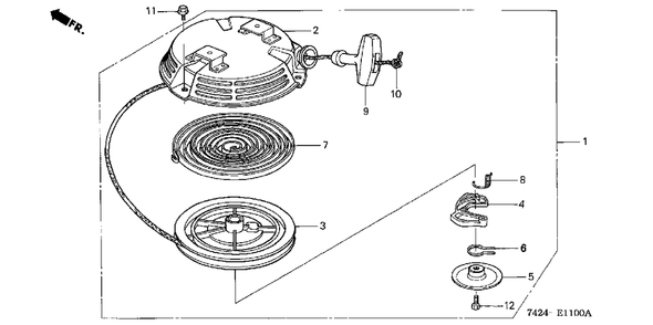 Recoil Starter Diagram and Parts List for HP400K1 (Type  BA)(NAA-2300001 - 2599999) Honda Lawn Tractor Accessories