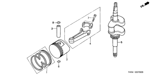 Piston-Crankshaft Diagram and Parts List for HP400K3 (Type  BA/C)(NAA-2800448 - 9999999) Honda Lawn Tractor Accessories