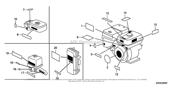 Label Diagram and Parts List for GX270UT2 (typeSMX2)(GCBGT-1000001) Honda Engine